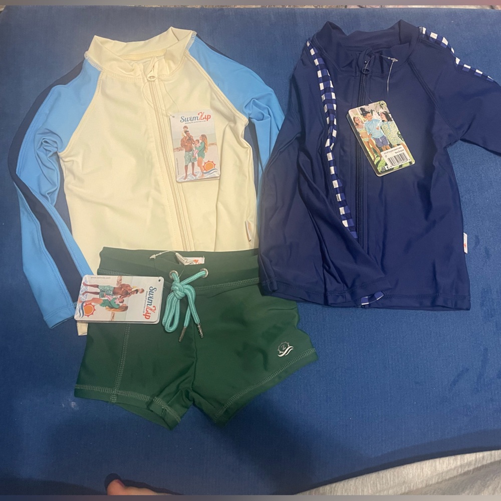 SwimZip Rash Guard (x2) and Euro Shorties 3T NWT